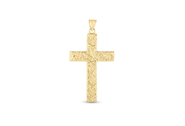 14k Yellow Gold High Polish Textured Cross Pendant RC