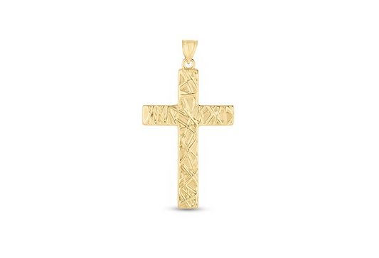 14k Yellow Gold High Polish Textured Cross Pendant RC