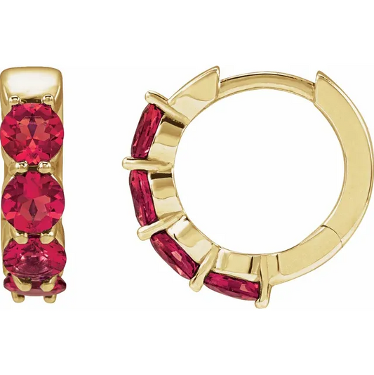 14K Yellow Lab-Grown Ruby 14.3 mm Hoop Earrings STU