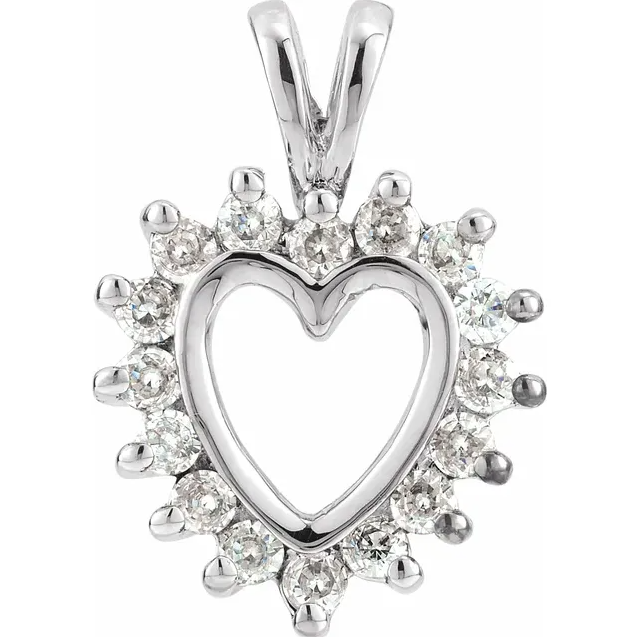 14K White Gold 1/3 CTW Natural Diamond Heart Pendant. STU