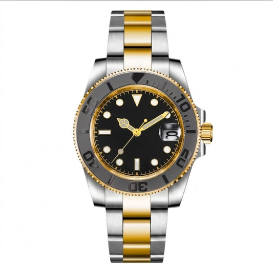 40mm No Logo Automatic Men's Watch - DG2813 Movement, Sapphire Glass, Exhibition Caseback, Ceramic Bezel, Glide Lock Stainless Steel Mechanical Dive Watch