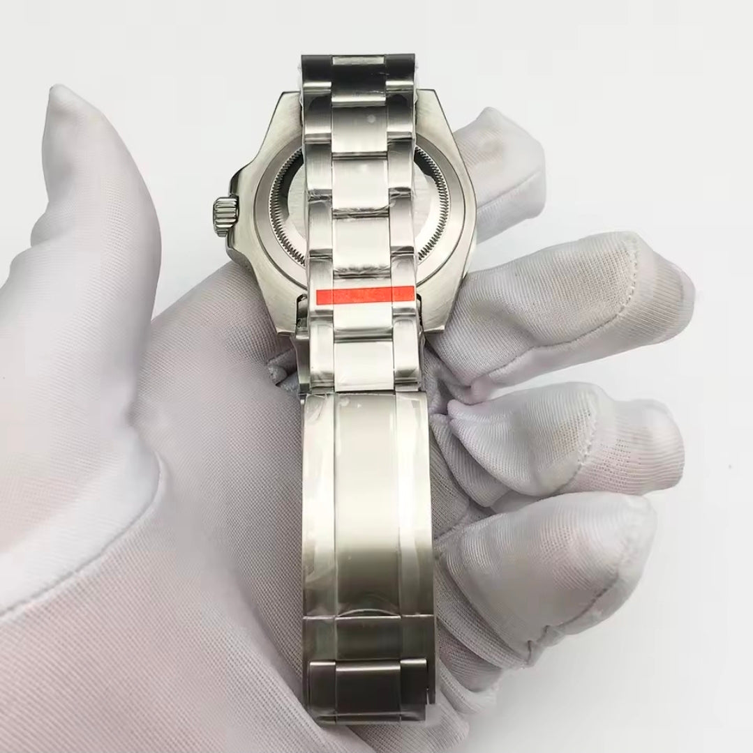 40mm No Logo Automatic Men's Watch - Japanese Movement, Sapphire Crystal, 904L Stainless Steel Bracelet, Ceramic Matte Bezel, Mechanical Calendar Sport Watch