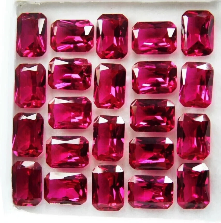 10 PCS Natural Red Ruby Loose Gemstone Certified Emerald Shape Lot
