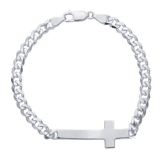 Sterling Silver Cross 5.6mm Curb Chain Bracelet Rio