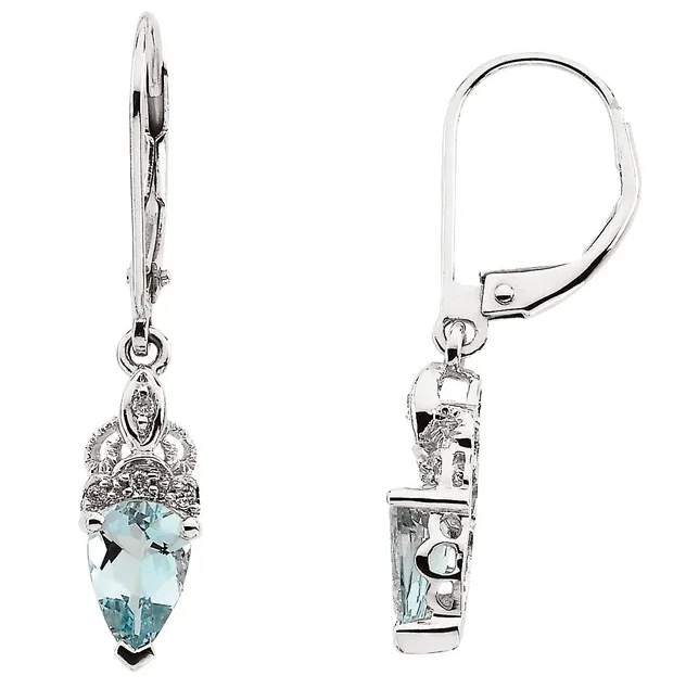 14K White Gold Natural Aquamarine & .04 CTW Natural Diamond Earrings. STU