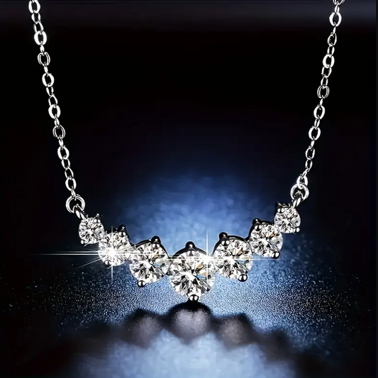 Elegant Silver Necklace 2.8g Moissanite Seven-Star Row, Luxurious Jewelry 3g 925