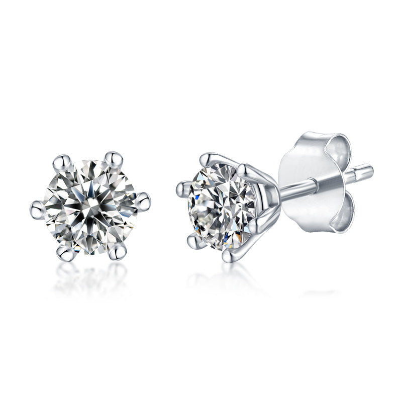 United States Seller - Moissanite Diamond Stud Earrings Pair Silver - Goldz.vip