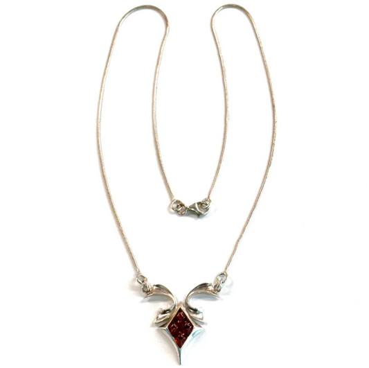 Stunning 925 Solid Sterling Silver Necklace Honey Baltic Amber Designer Beautiful Necklace 17 in