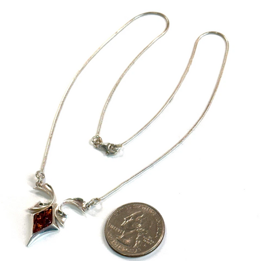 Stunning 925 Solid Sterling Silver Necklace Honey Baltic Amber Designer Beautiful Necklace 17 in