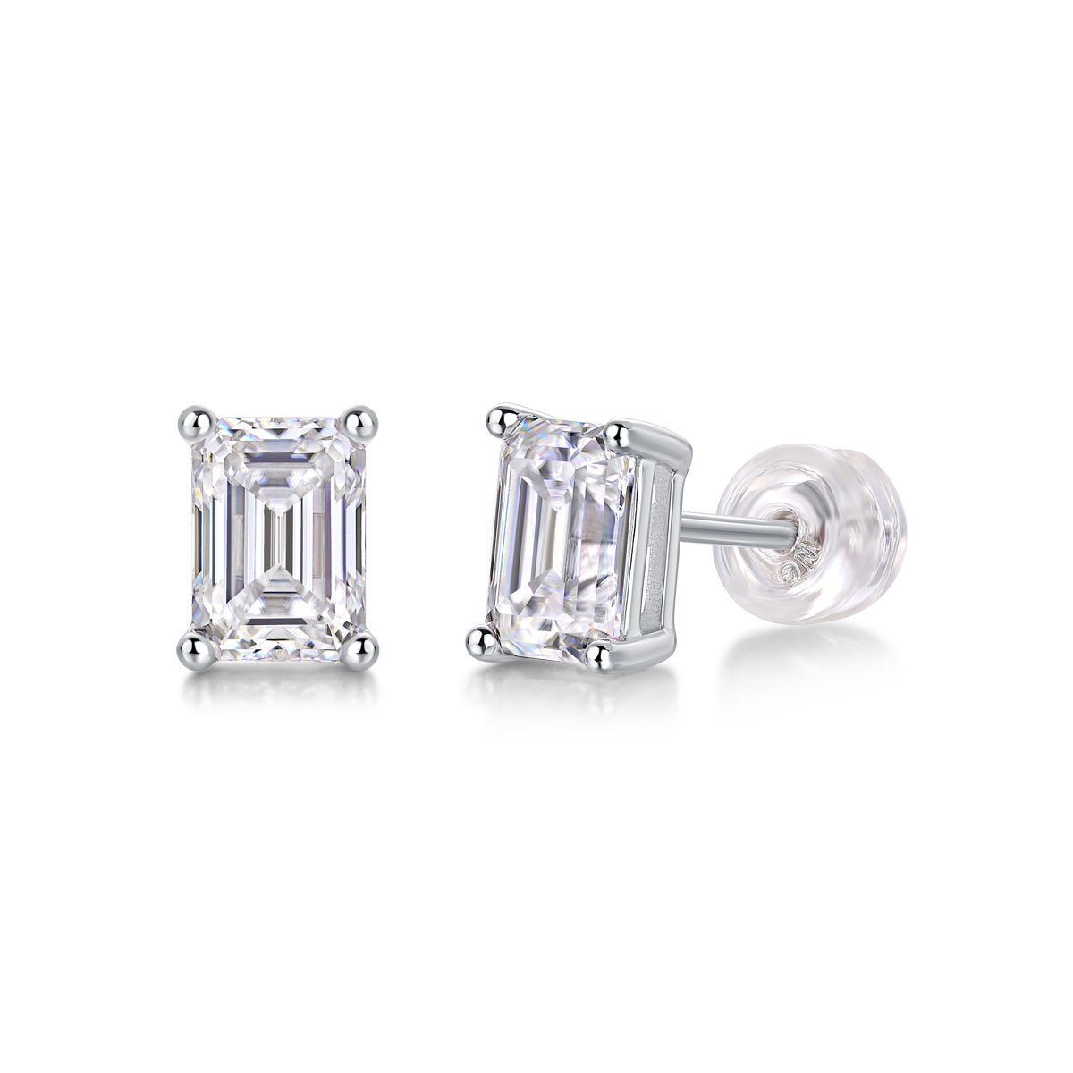 Ships from The United States - Silver Stud Emerald Cut Moissanite Gemstone Earrings - Jewelry by Goldz.vip