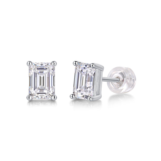 Ships from The United States - Silver Stud Emerald Cut Moissanite Gemstone Earrings - Jewelry by Goldz.vip