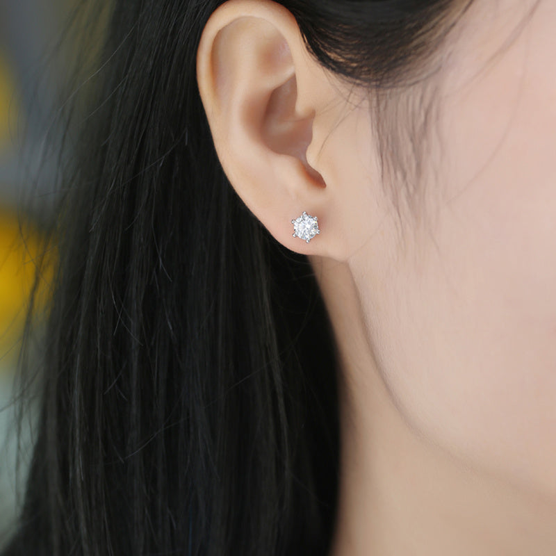 United States Seller - Moissanite Diamond Stud Earrings Pair Silver - Goldz.vip