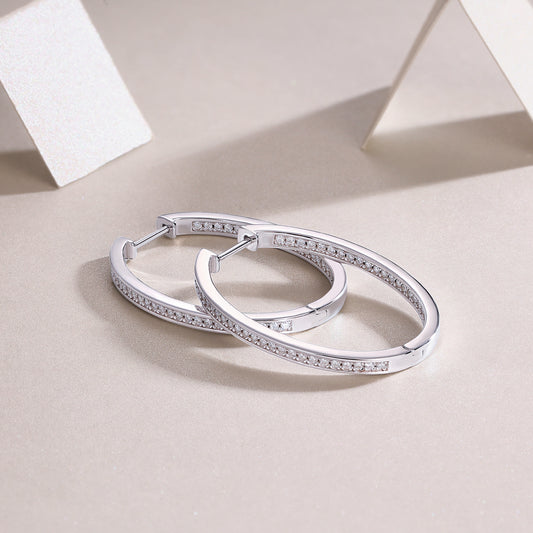 Ships from The United States -  Pair of Silver Hoop Moissanite Earrings - Jewelry by Goldz.vip