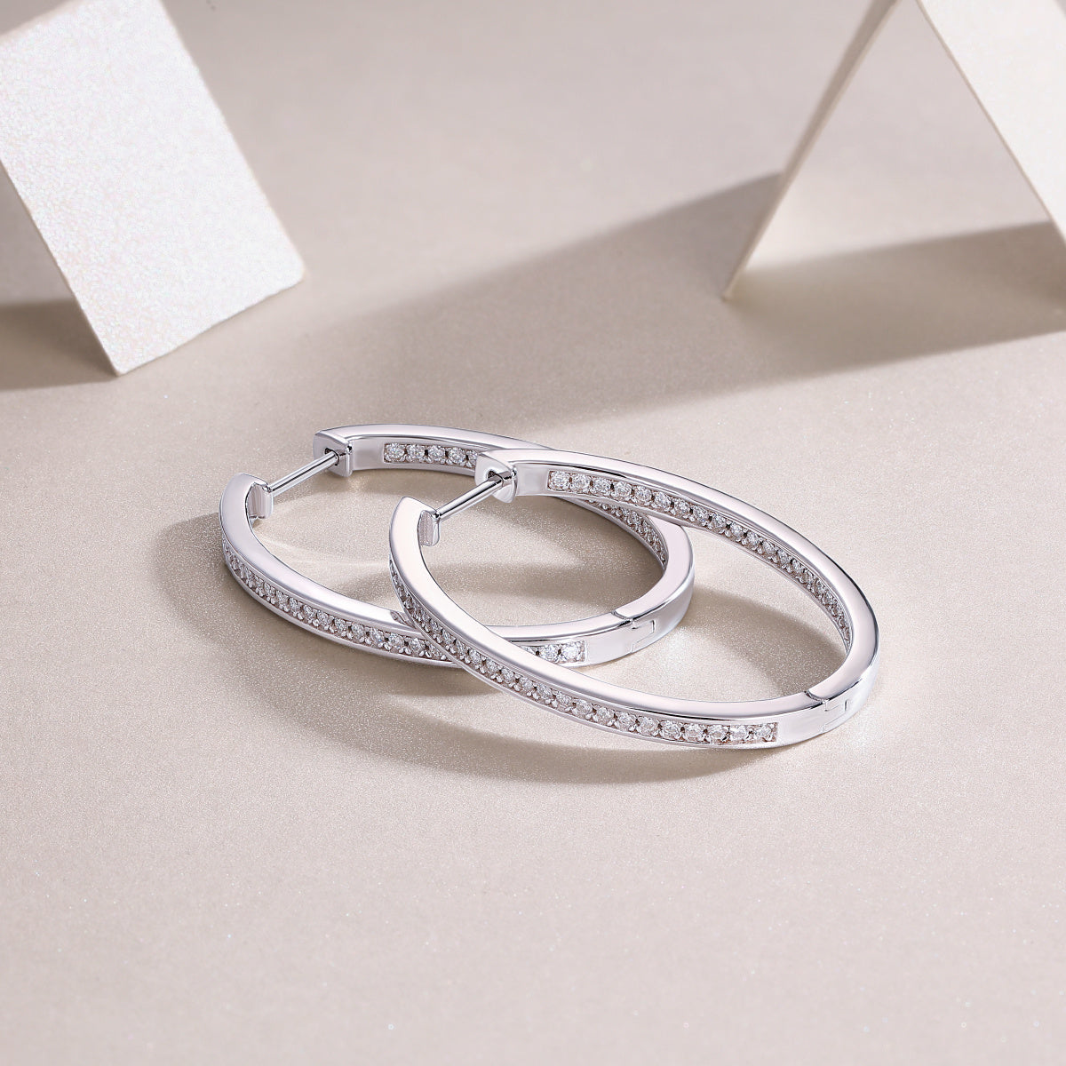 Ships from The United States -  Pair of Silver Hoop Moissanite Earrings - Jewelry by Goldz.vip