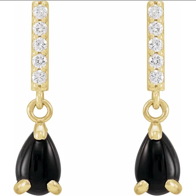 14K Yellow Gold Natural Black Onyx & .08 CTW Natural Diamond Earrings. STU