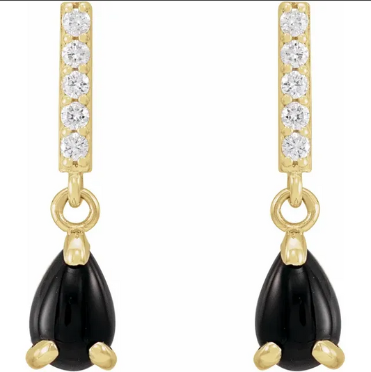 14K Yellow Gold Natural Black Onyx & .08 CTW Natural Diamond Earrings. STU