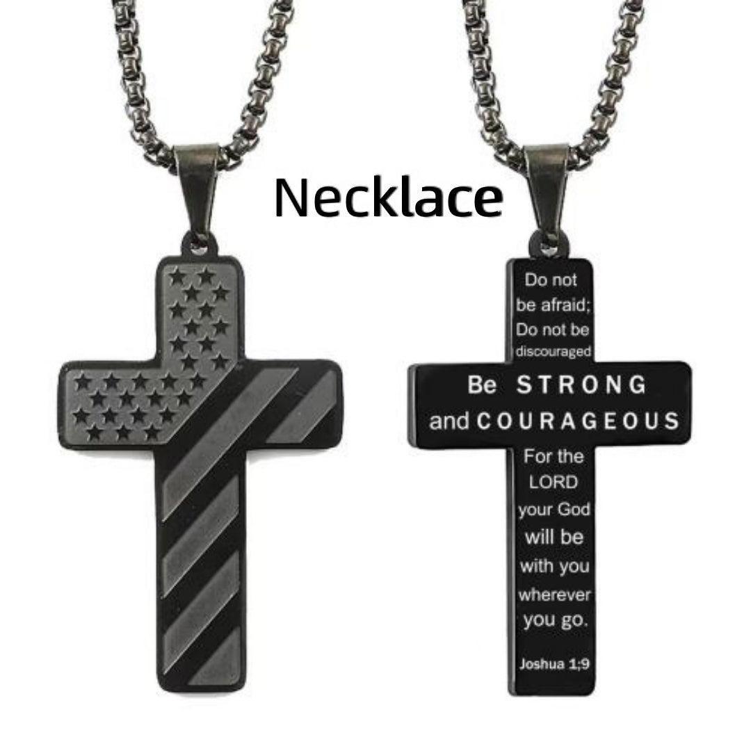 American Flag Cross Necklace Pendant Men's Stainless Steel Necklace