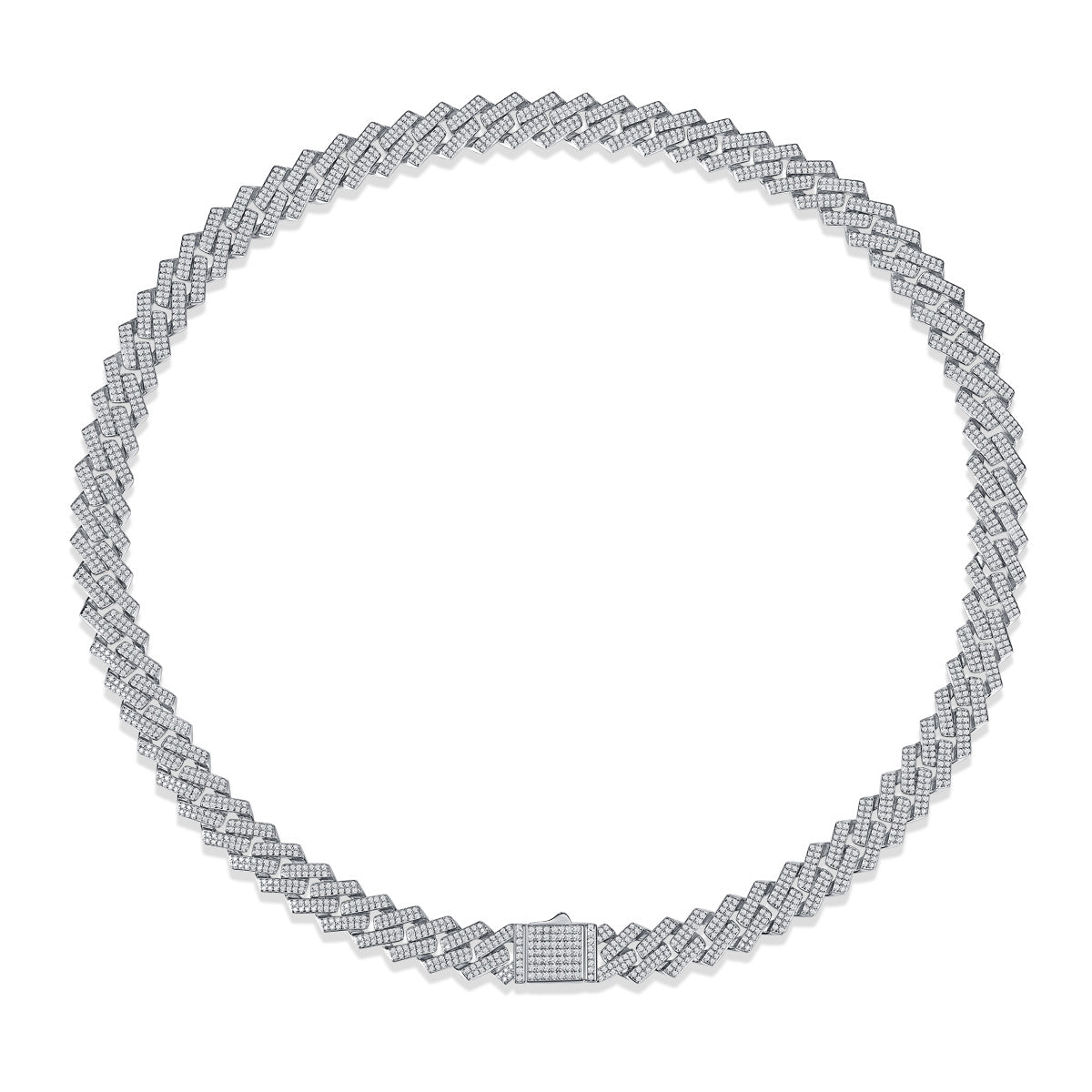 Ships from USA - Miami Link Silver Necklace with Moissanite Diamonds inlaid - Goldz.vip