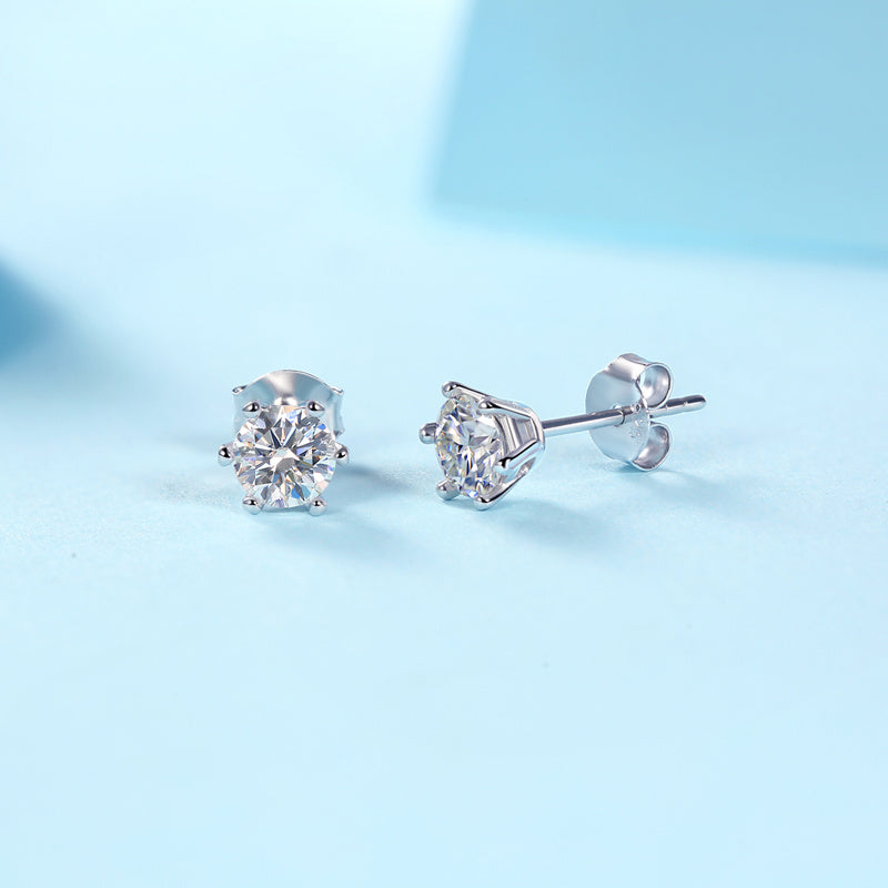United States Seller - Moissanite Diamond Stud Earrings Pair Silver - Goldz.vip