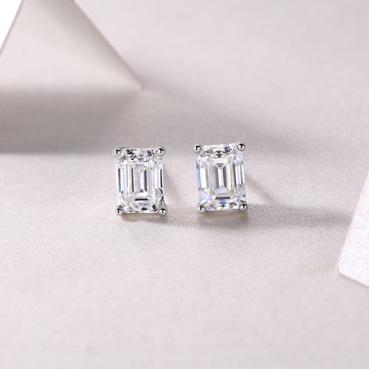 Ships from The United States - Silver Stud Emerald Cut Moissanite Gemstone Earrings - Jewelry by Goldz.vip