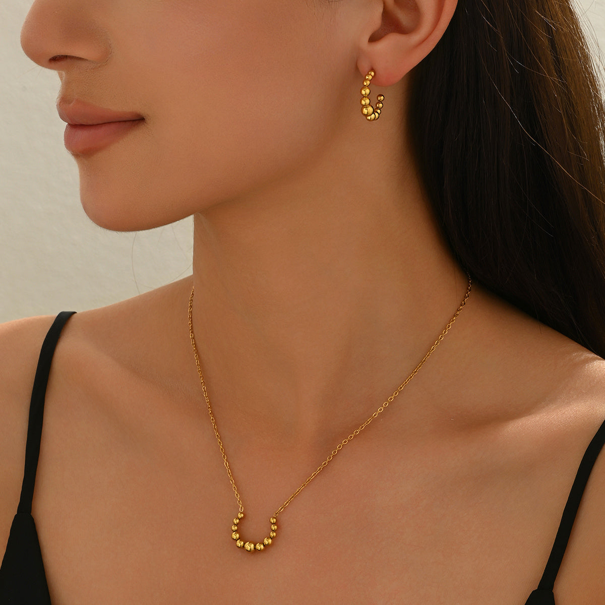 Ships from The United States - Golden Jewelry Set - Crescent Pendant Necklace & Earrings, Dainty Clavicle Chain Gold plated