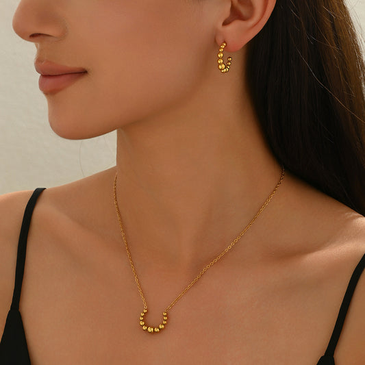 Ships from The United States - Golden Jewelry Set - Crescent Pendant Necklace & Earrings, Dainty Clavicle Chain Gold plated