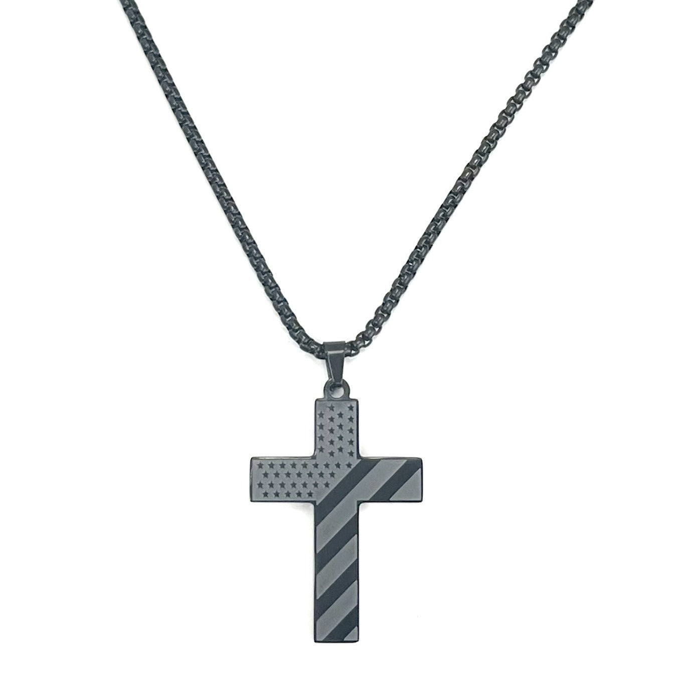 American Flag Cross Necklace Pendant Men's Stainless Steel Necklace