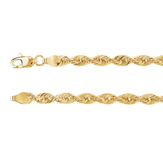 10K Yellow Gold 4mm Diamond-Cut French Rope Chain Rio