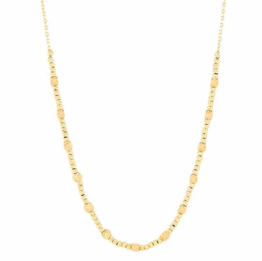 14K Yellow Gold Cube and Beaded Station Chain Necklace Rio
