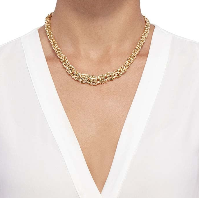 14K Yellow Gold Graduated Byzantine Chain Necklace Rio