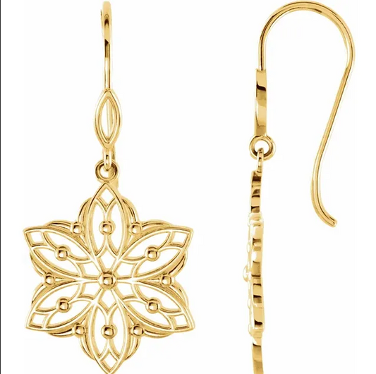 14K Yellow Gold 35x18.7 mm Floral Earrings. STU
