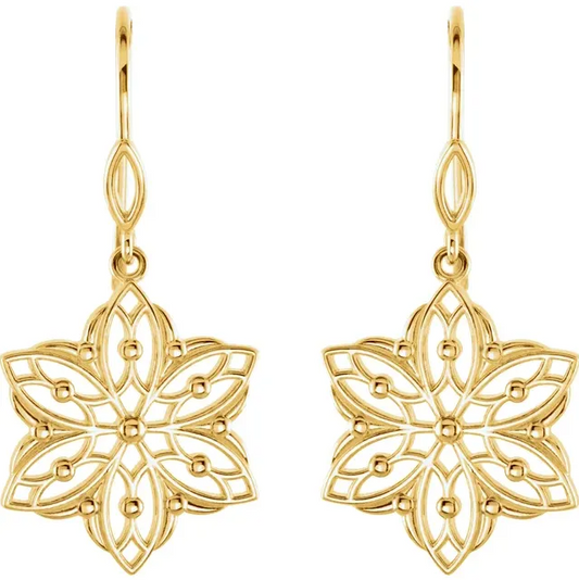 14K Yellow Gold 35x18.7 mm Floral Earrings. STU