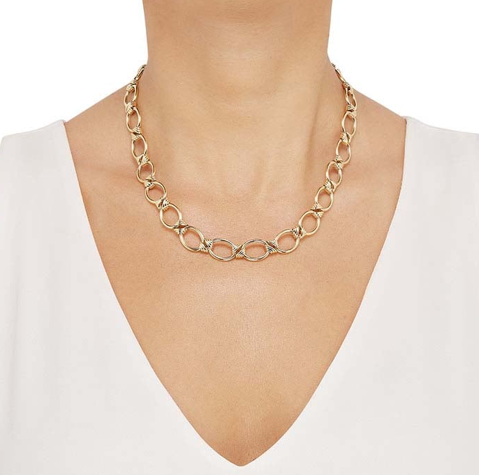 14K Yellow Gold Oval Link Station Necklace Rio