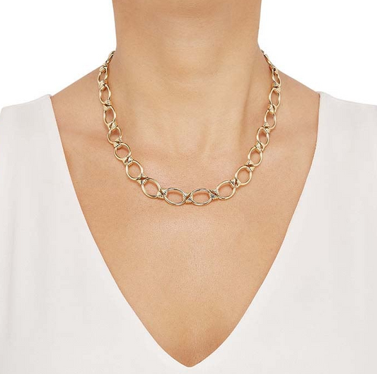 14K Yellow Gold Oval Link Station Necklace Rio