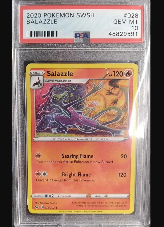 PSA 10 Graded Card Salazzle POPULATION 1 Pokémon 2020 Sword & Shield Base Set