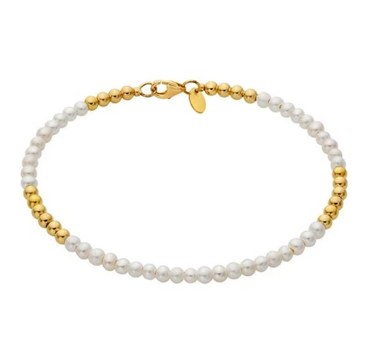 14K Yellow Gold Beads and Freshwater Pearls Bracelet. RIO