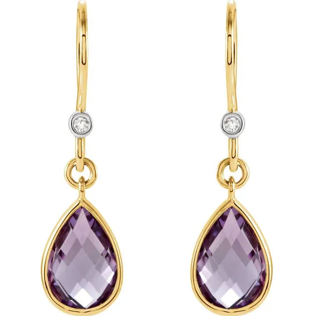 14K Yellow Gold Natural Amethyst & .02 CTW Natural Diamond Earrings. STU