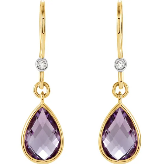 14K Yellow Gold Natural Amethyst & .02 CTW Natural Diamond Earrings. STU