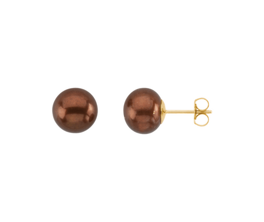 14K Yellow Gold Cultured Chocolate Freshwater Pearl Earrings. STU