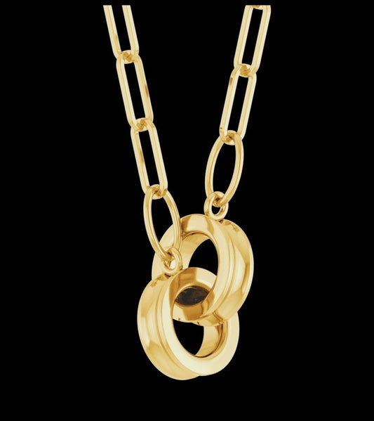 14K Yellow Gold Interlocking Circle Paperclip Necklace 18" Polished Lobster. STU