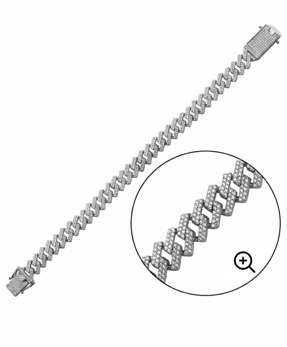 Rhodium Plated 925 Sterling Silver CZ Encrusted Miami Cuban Link 10.2mm Chain sp