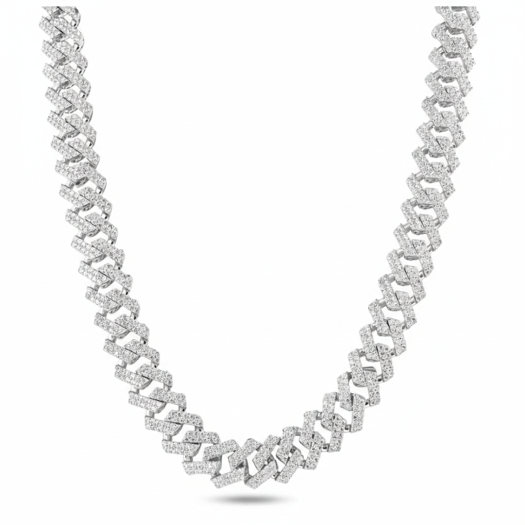 Rhodium Plated 925 Sterling Silver CZ Encrusted Miami Cuban Link 10.2mm Chain sp
