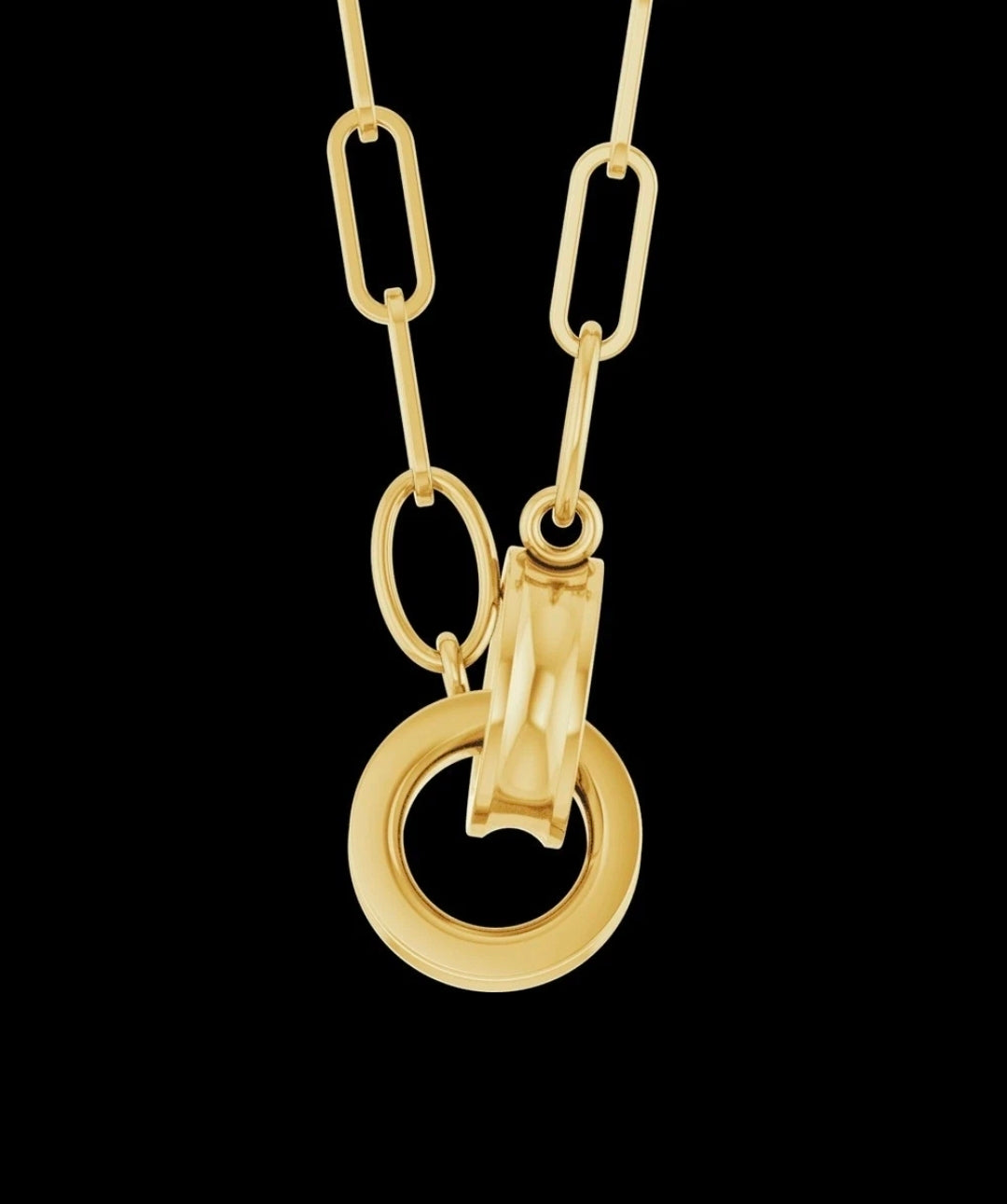 14K Yellow Gold Interlocking Circle Paperclip Necklace 18" Polished Lobster. STU