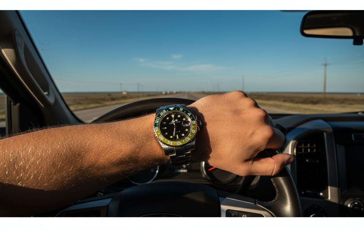 Automatic Movement 8215 , Stainless Steel Watch , Green and Yellow , Silver Strap