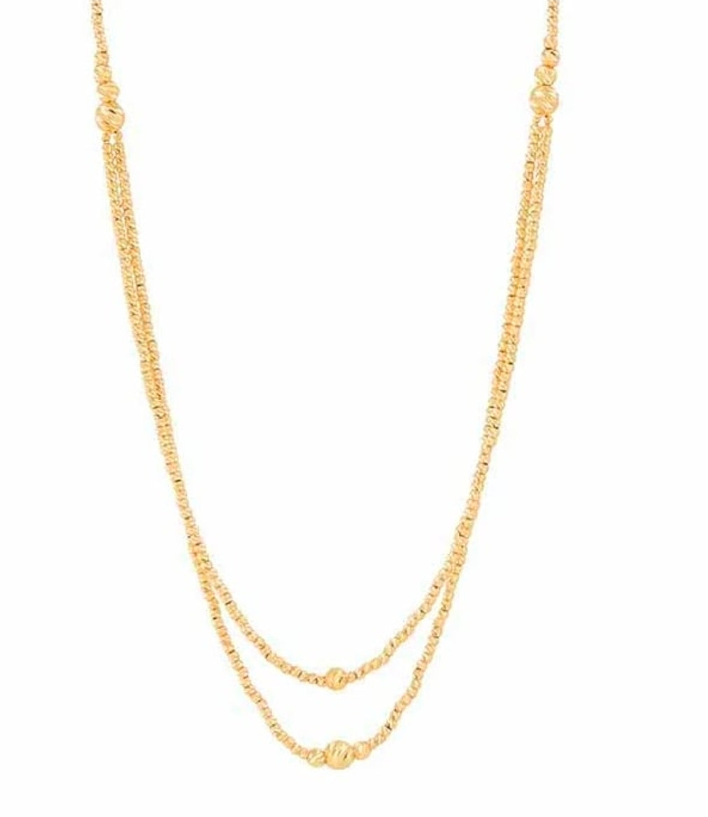 14K Yellow Gold Double Layer Beaded Rio Chain Necklace