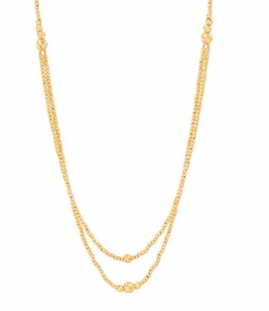 14K Yellow Gold Double Layer Beaded Rio Chain Necklace