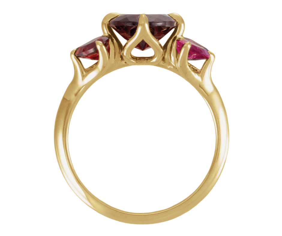 14K Yellow Gold Natural Mozambique Garnet & Lab-Grown Ruby Ring. STU