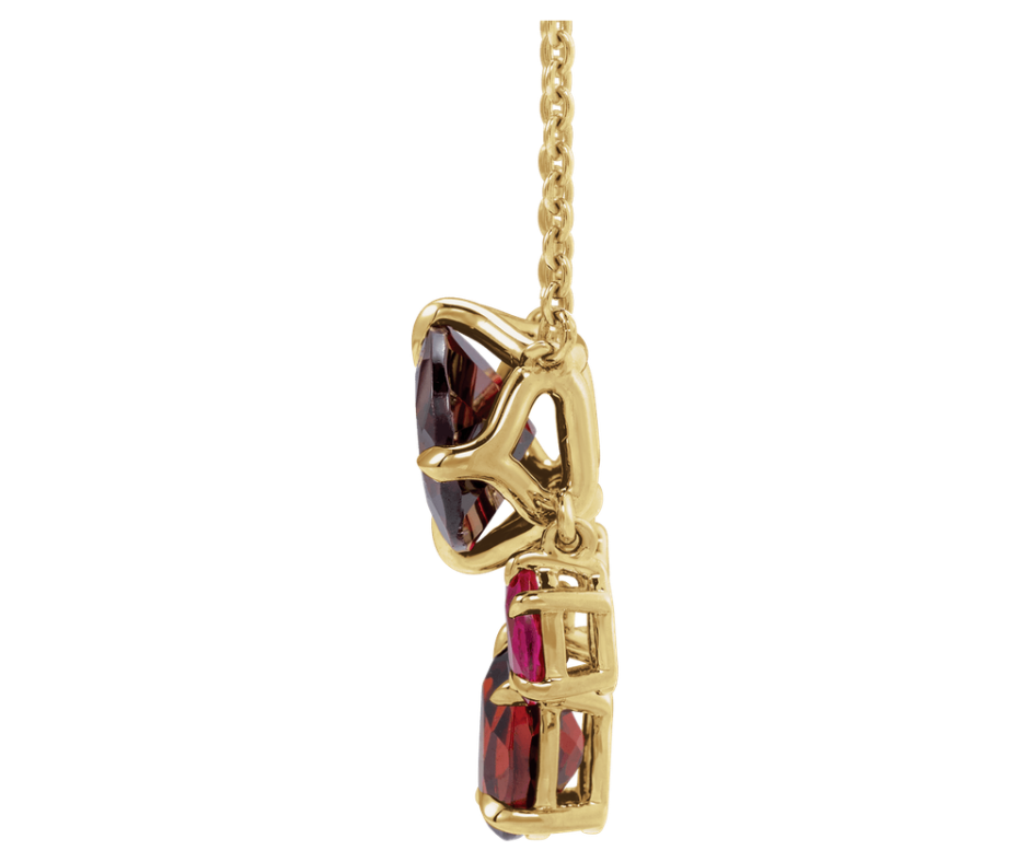 14K Yellow Gold Natural Mozambique Garnet & Lab-Grown Ruby Dangle 18" Necklace. STU