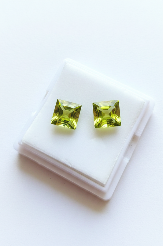 Natural Peridot - Princess Cut - Pair of Loose Gemstones - Sourced from Chanthaburi