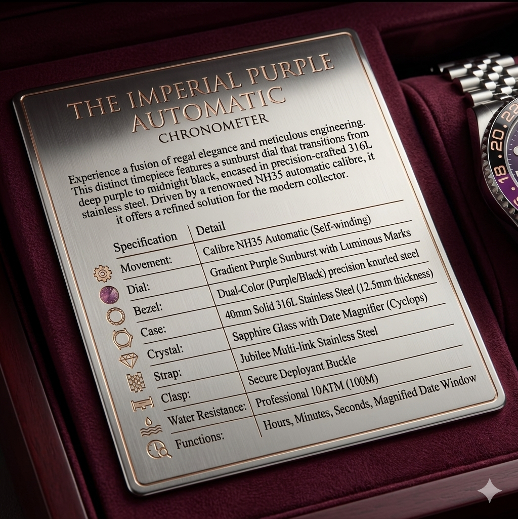 The Imperial Purple Automatic Chronometer – 40mm Precision Timepiece